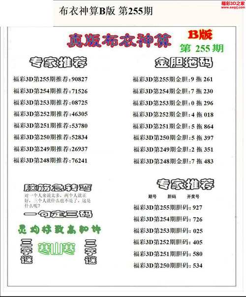 3d今日精准预测号码,3d今日精准预测号码255期